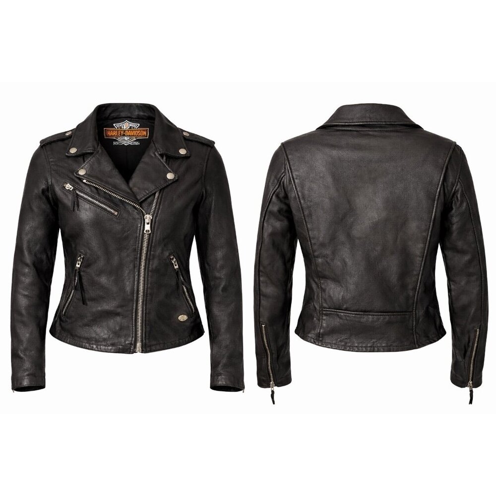 Harley Davidson Womens Small Genuine Black Leather Biker Moto Jacket USA